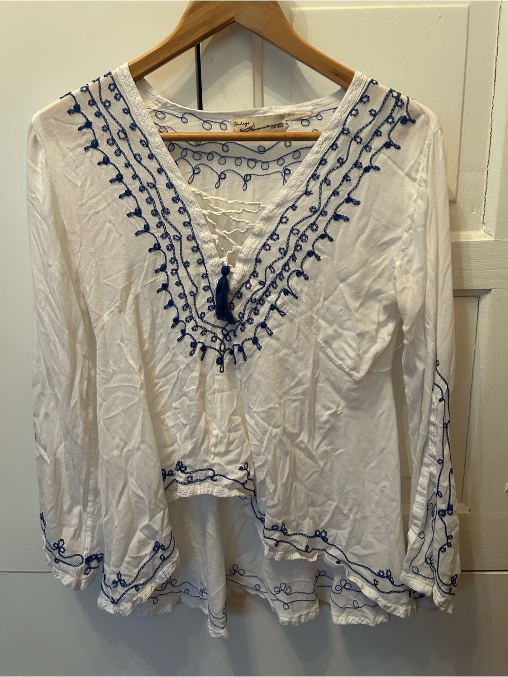 Beautiful White Top with Blue Embroidery